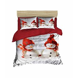 Sada povlečení a prostěradla na dvoulůžko Christmas Snowmen, 200 x 220 cm