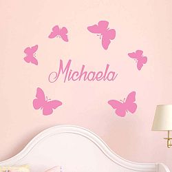 Sada růžových nástěnných dětských samolepek s abecedou Ambiance Butterflies