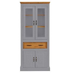 Šedá čtyřdveřová vitrína z masivního borovicového dřeva Støraa Suzie