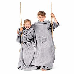 Šedá dětská televizní deka s rukávy DecoKing Lazykids