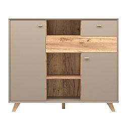 Šedá dvoudveřová komoda  se 2 zásuvkami a detaily v dekoru dubového dřeva Germania Calvi