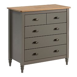 Šedá komoda z masivního borovicového dřeva s 5 zásuvkami Marckeric Joyce