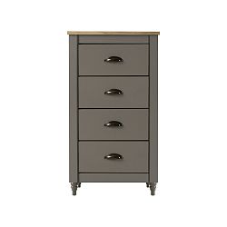 Šedá komoda z masivního borovicového dřeva se 4 zásuvkami Marckeric Joyce, výška 83 cm