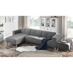 Šedá rohová pohovka s podnožkou Bobochic Elen, levý roh