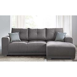 Šedá rozkládací pohovka s úložným prostorem v područce Bobochic Paris Lisbona, pravý roh