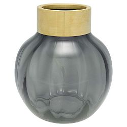 Šedá skleněná váza s kovovým lemem Green Gate, výška 19 cm