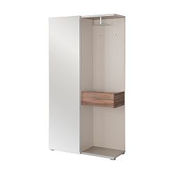 Šedá skříň s posuvnými dveřmi a detaily v dekoru ořechového dřeva Germania