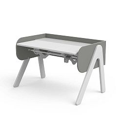 Šedo-bílý psací stůl z borovicového dřeva s nastavitelnou výškou Flexa Woody