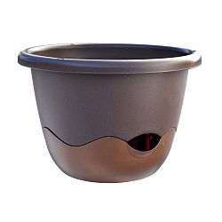 Šedo-hnědý samozavlažovací květináč vhodný k zavěšení Plastia Mareta 30