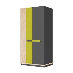 Šedozelená dvoudvéřová šatní skříň s dekorem dubu Szynaka Meble Wow