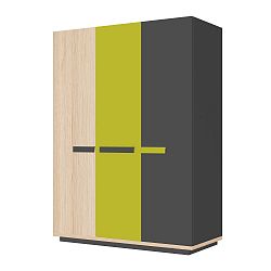 Šedozelená třídvéřová šatní skříň s dekorem dubu Szynaka Meble Wow