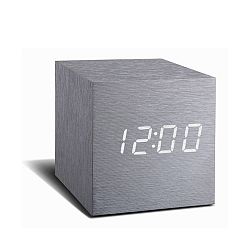 Šedý budík s bílým LED displejem Gingko Cube Click Clock