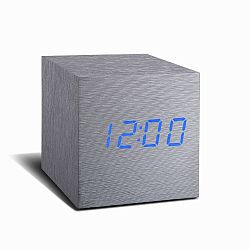 Šedý budík s modrým LED displejem Gingko Cube Click Clock