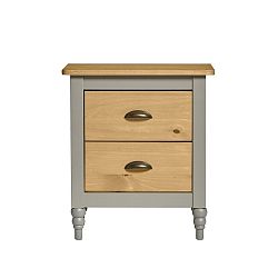 Šedý noční stolek z masivního borovicového dřeva se 2 zásuvkami Marckeric Iryna