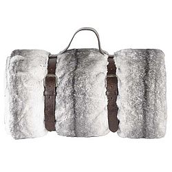 Šedý pléd s koženým popruhem Tiseco Home Studio Wolf, 130 x 180 cm