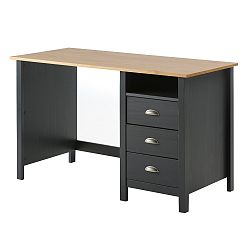 Šedý pracovní stůl z masivního borovicového dřeva se 3 zásuvkami Marckeric Jade