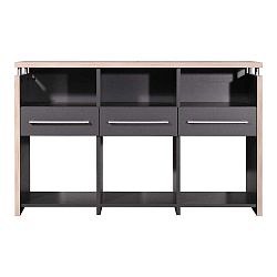 Šedý stůl se zásuvkami a policemi Germania Greyhound, 40 x 123 cm