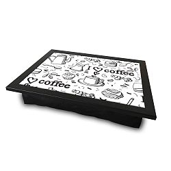 Servírovací tác s polštářem na spodní straně Quirky Coffe, 36 x 46 cm