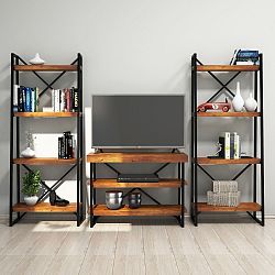 Sestava polic a TV stolku s policemi z borovicového dřeva Egzotik Walnut