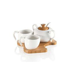 Set 2 hrnečků a cukřenky z porcelánu na bambusovém podnose Brandani