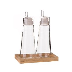Set 2 skleněných lahví na olej a ocet na bambusovém stojanu Unimasa, 180 ml