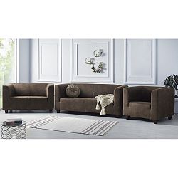 Set 2 tmavě hnědých pohovek a křesla Bobochic Paris Django Preston