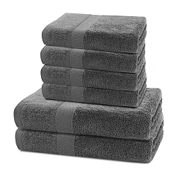 Set 2 tmavě šedých osušek a 4 ručníků DecoKing Marina