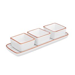 Set 3 misek a podnosu z glazované terakoty Premier Housewares Calisto