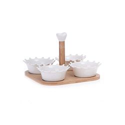 Set 4 porcelánových misek s bambusovým stojanem Asimakis