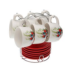 Set 6 čajových šálků s podšálky se stojánkem VERSA Flower