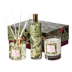 Set aroma difuzéru, vonného interiérového spreje a svíčky s vůní pelargónie a tuberózy Bahoma London Oasis Leighton