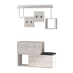 Set bílého botníku / lavice a nástěnného věšáku s policí Homitis Holdon Antique