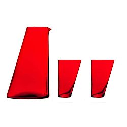 Set červené ručně vyrobené karafy a 2 sklenic Surdic Ponza