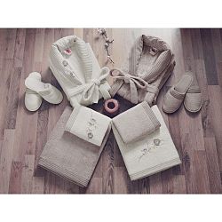 Set dámského a pánského županu, ručníků, osušek a dvou párů pantoflí v béžové a bílé barvě Family Bath