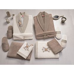 Set dámského a pánského županu, ručníků, osušek a dvou párů pantoflí v šedobéžové barvě Family Bath