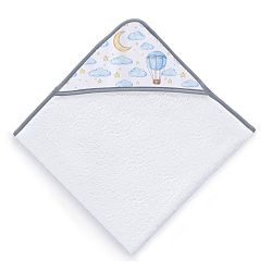 Set dětské osušky s kapucí a rukavice na umývání s šedými detaily Naf Naf Clouds, 75 x 75 cm