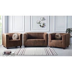 Set dvoumístné pohovky a 2 křesel v hnědé barvě Bobochic Paris Django Preston