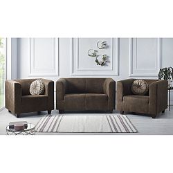 Set dvoumístné pohovky a 2 křesel v tmavě hnědé barvě Bobochic Paris Django Preston