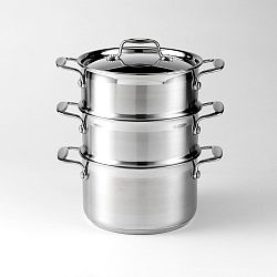 Set kastrolů na napařování a poličky z nerezové oceli Dexam Supreme