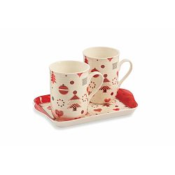 Set vánočního podnosu a 2 hrnků z kostního porcelánu Villa d'Este Patchwork Vassaio