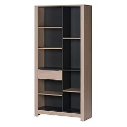 Široká knihovna ve dřevěném dekoru se zásuvkou Szynaka Meble Monez