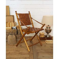 Skládací křeslo z týkového dřeva a kůže Orchidea Milano