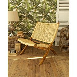 Skládací křeslo z týkového dřeva a kůže Orchidea Milano Raffles