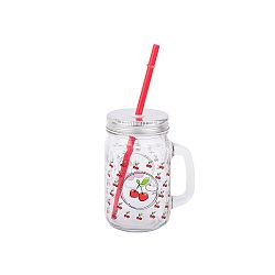 Skleněná mason jar s brčkem Tantitoni Cherry, 475 ml