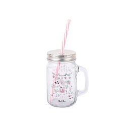 Skleněná mason jar s brčkem Tantitoni Flirty, 475 ml