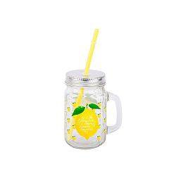 Skleněná mason jar s brčkem Tantitoni Lemon, 475 ml