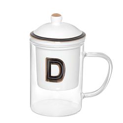 Skleněný hrníček s porcelánovým sítkem a víčkem Kasanova Letter D