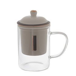 Skleněný hrníček s porcelánovým sítkem a víčkem Kasanova Letter I