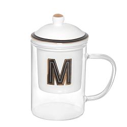 Skleněný hrníček s porcelánovým sítkem a víčkem Kasanova Letter M