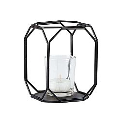 Skleněný svícen v černém kovovém rámu KJ Collection